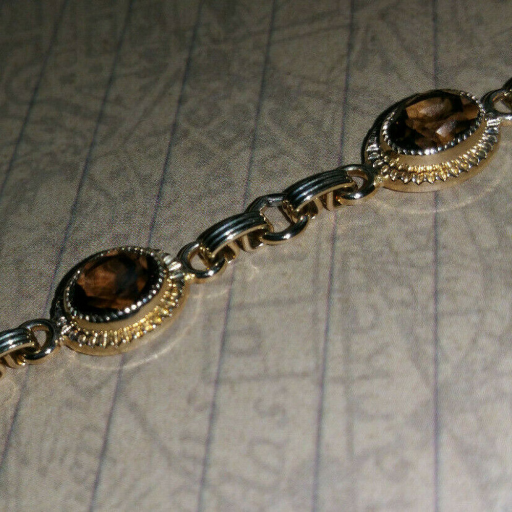 Vintage Faux Topaz Stone Link Bracelet 12 kt GF - Picture 5 of 7